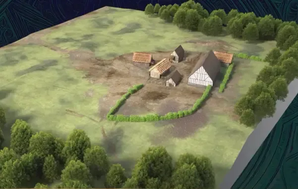 Reconstitution de la grange des Rosières au XIe siècle © HERITAGE