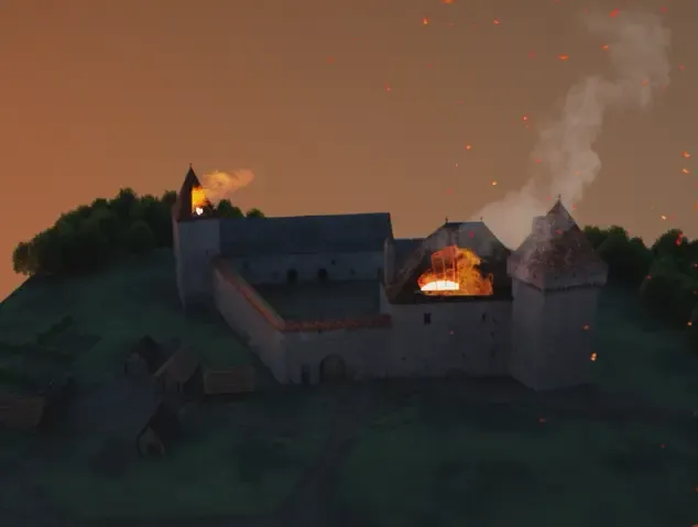 Reconstitution de l'incendie du Château de Rosières © HERITAGE VIRTUEL