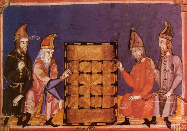 Jeu d’alquerque dans un livre de jeu ©Alfonso X de Castile and Leon