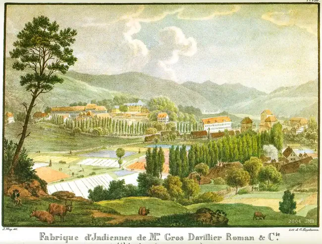 Vue de Wesserling, lithographie, 1825 © Parc de Wesserling